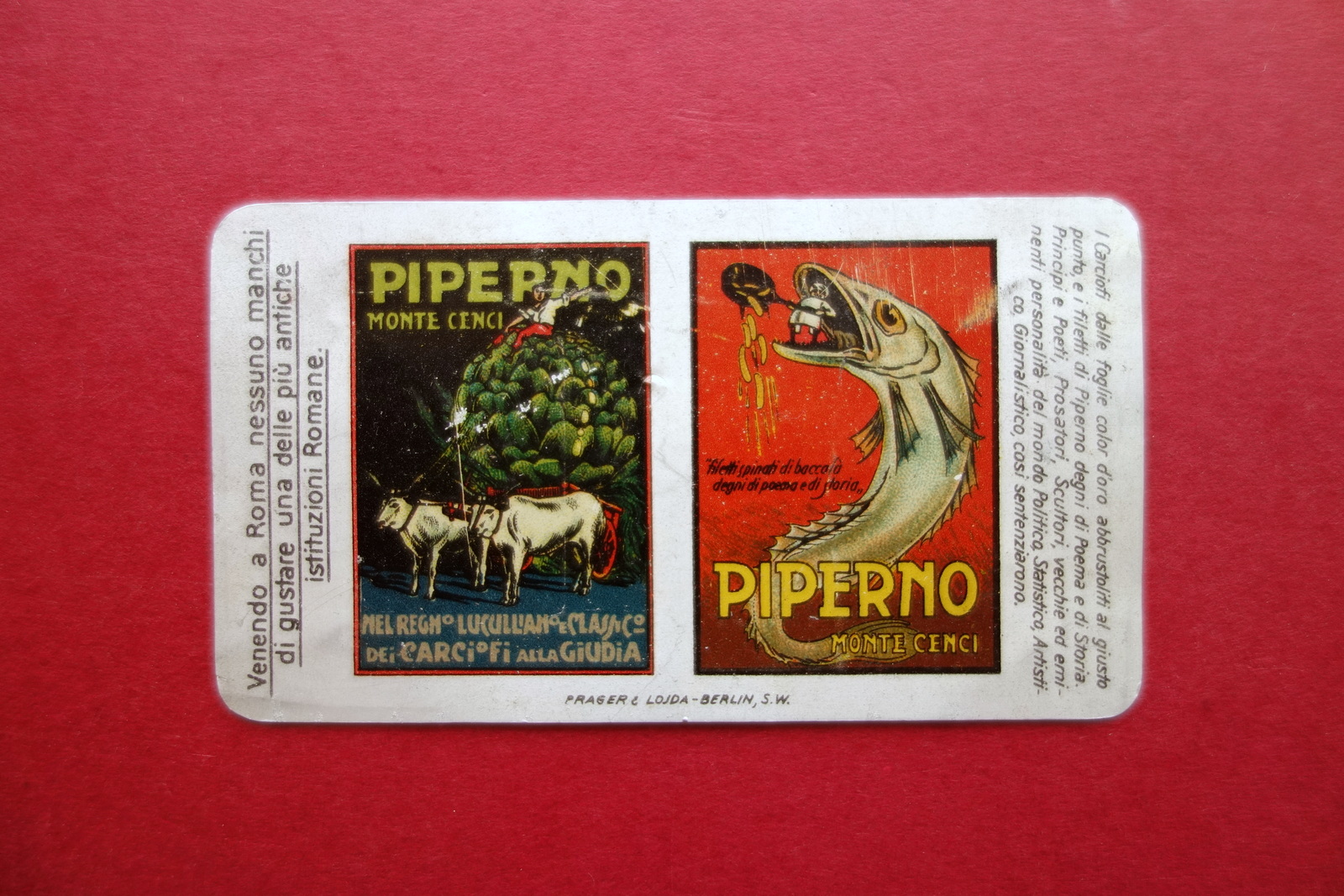 Calendarietto Alluminio Pubblicitario Ristorante Piperno Monte Cenci Roma 1925