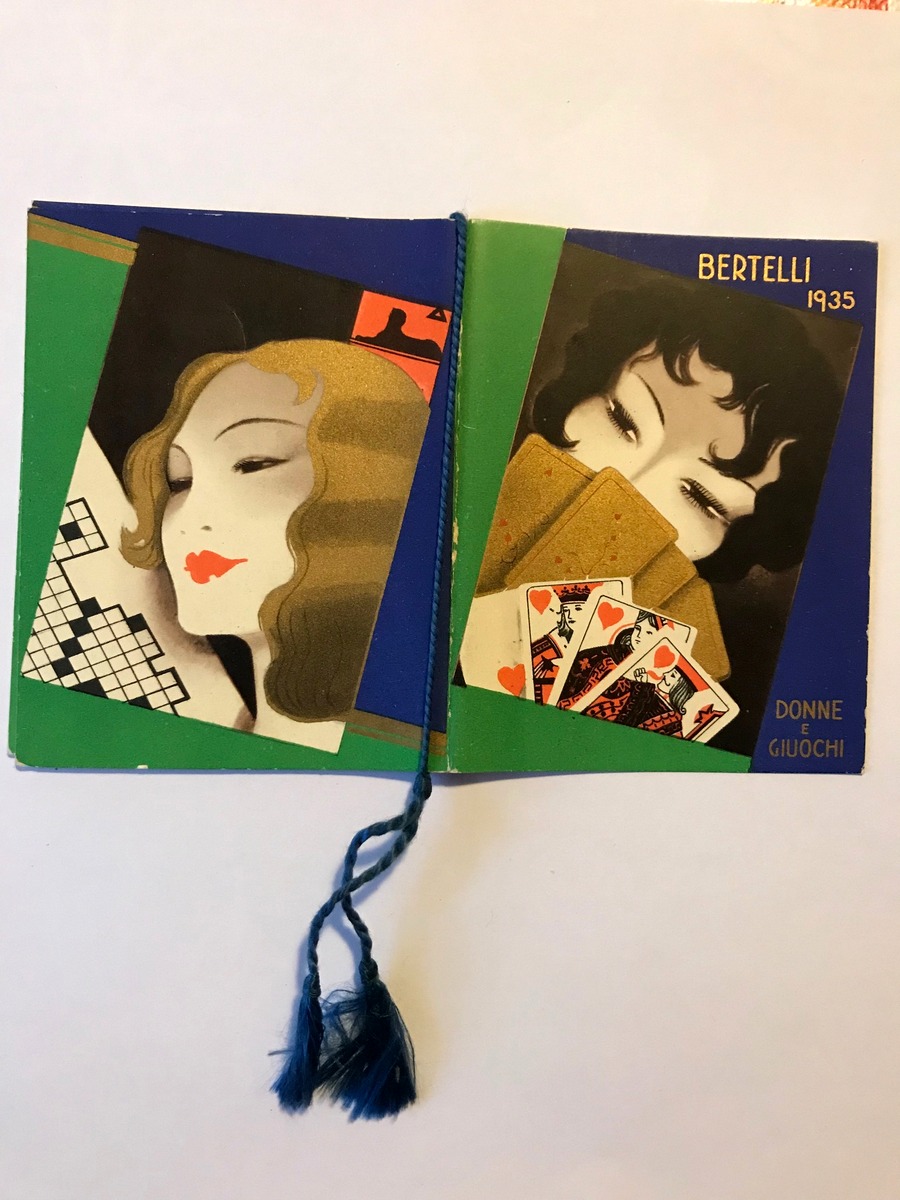 Calendarietto Barbiere Donne e Giuochi Bertelli 1935