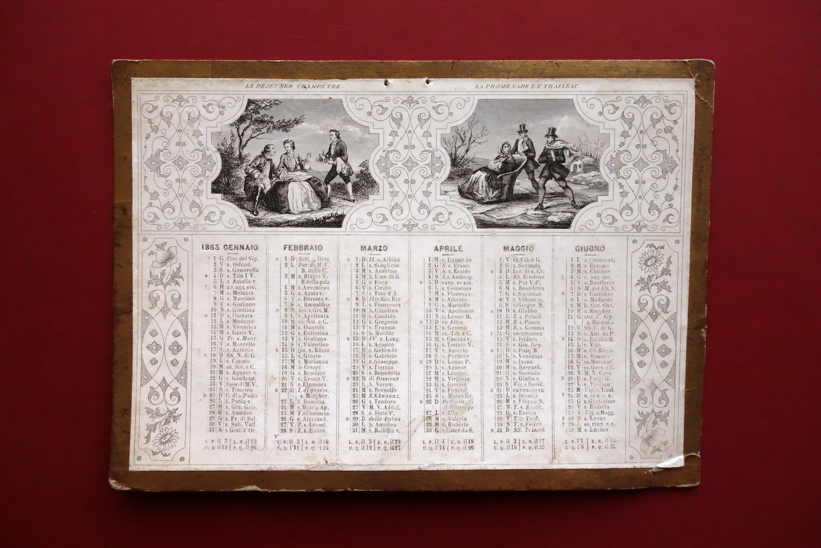 Calendario da Parete Su Cartoncino 1863 Figurato Scene di Vita …