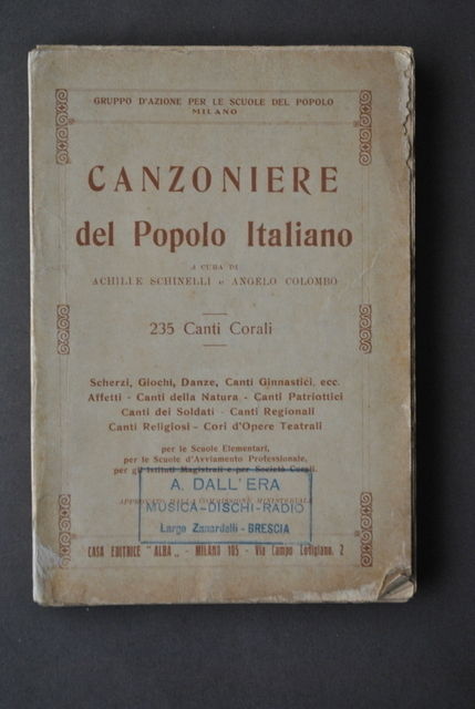 Canti Regionali Dialetto Canzoniere Popolo Italiano Schinelli Colombo 1920