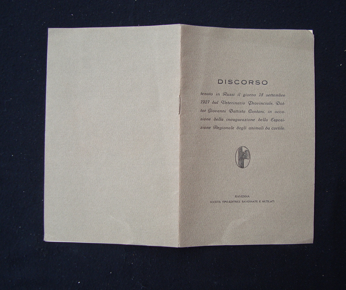 Cantoni Giovanni Battista Discorso in Russi 1927 Veterinaria Babini Animali