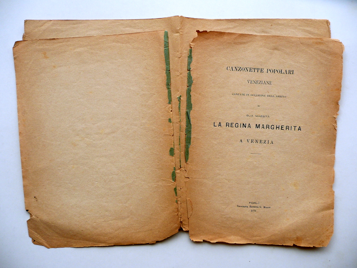 Canzonette Popolari Veneziane in Onore dell'Arrivo Regina Margherita Marini 1878