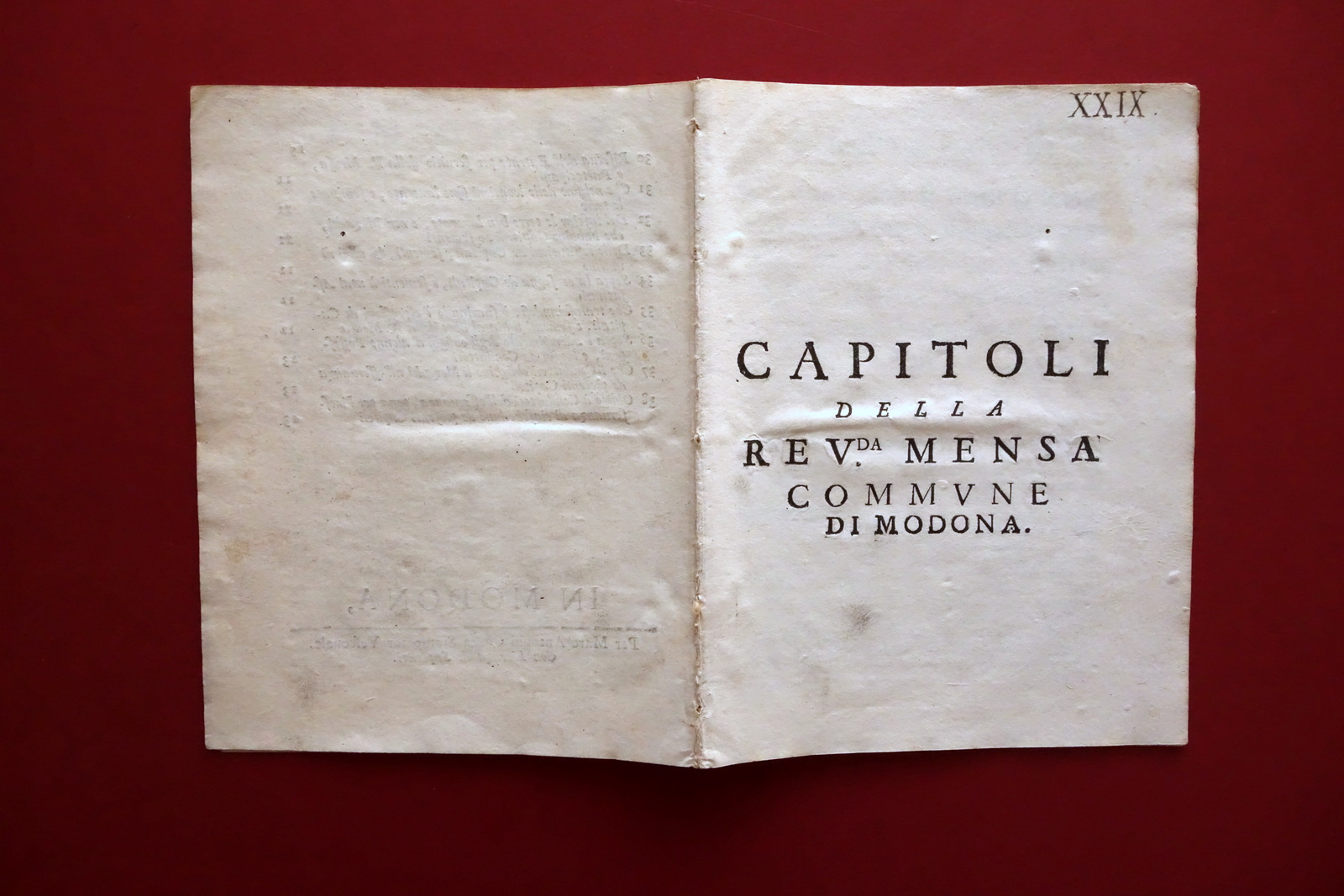 Capitoli della Reverenda Mensa Comune di Modena Marco Antonio Cozza …