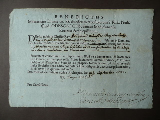Cardinale Odescalchi Milano 1735 Modula \Facultatem Concedimus"