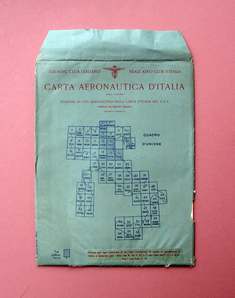 Carta Aeronautica Militare cartella con 6 cartine a colori ripiegate …