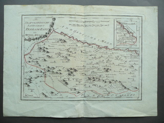 Carta Geografica Terra Bari Neapolitanische Landschaft Tedesco Italiano 1700