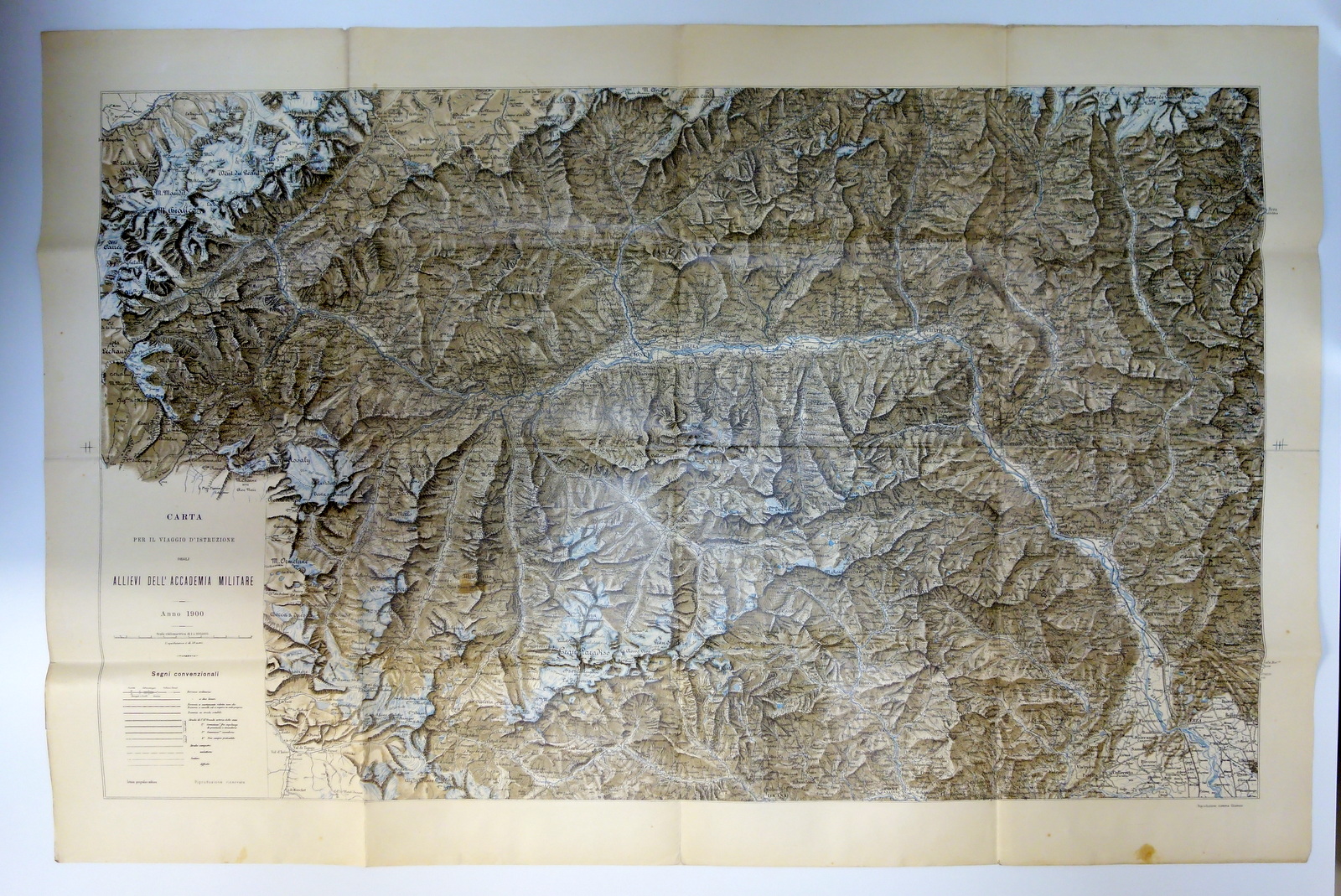 Carta Geografica Valle d'Aosta Viaggio di Istruzione Accademia Militare 1900