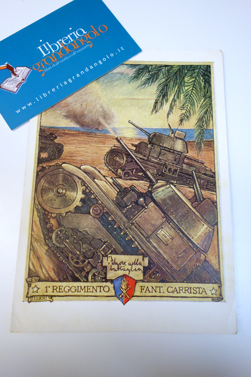 Cartolina 1° Reggimento Carristi Folgore nella battaglia viaggiata 1942 Cisari