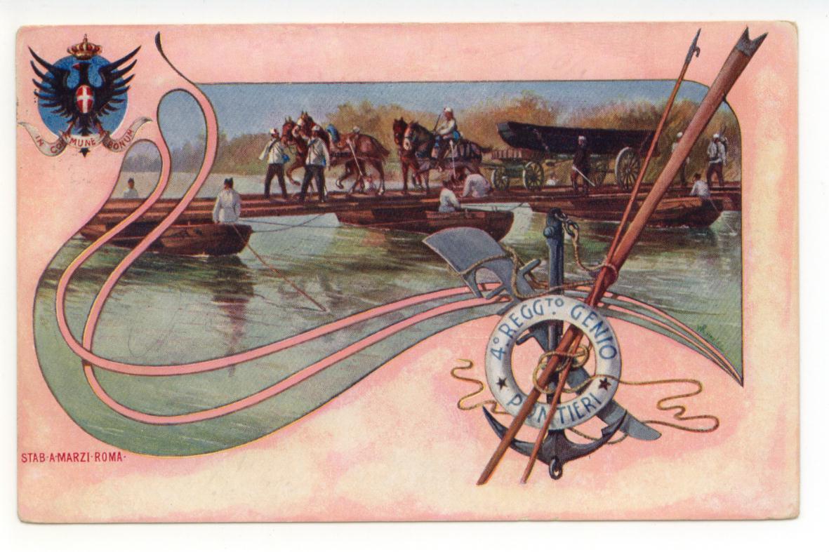Cartolina 4∞ Reggimento Genio Pontieri 1904 viaggiata