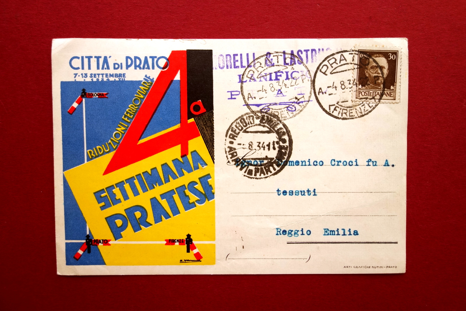 Cartolina 4∞ Settimana Pratese Prato 1934 Grafica Vannucci Originale Viaggiata