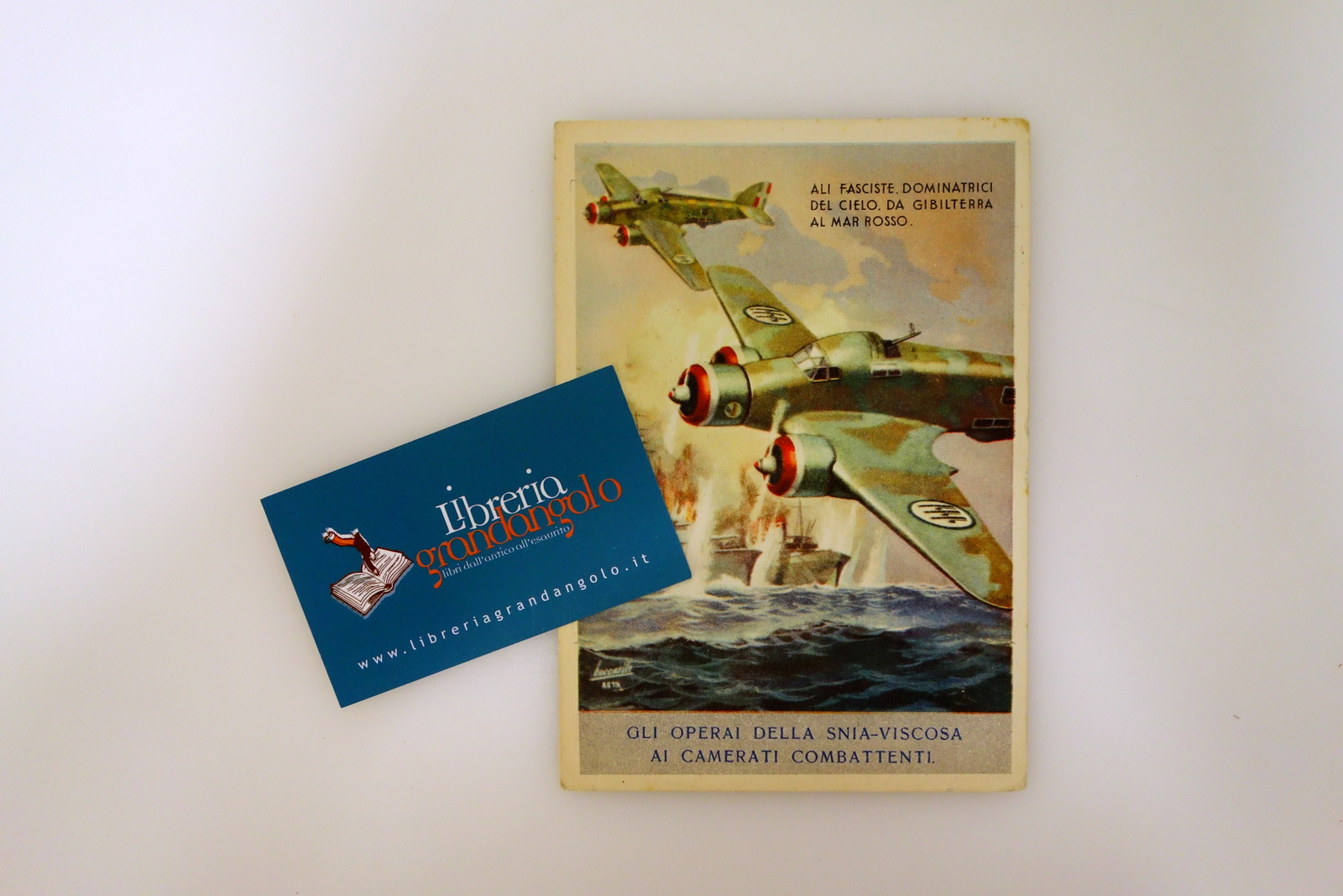 Cartolina Ali Fasciste Dominatrici del Cielo Snia-Viscosa Boccasile 1942 WW2