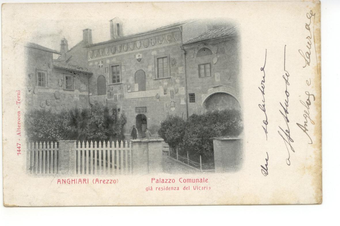 Cartolina Anghiari Arezzo Palazzo Comunale Gi‡ Residenza Vicario 1907 viaggiata