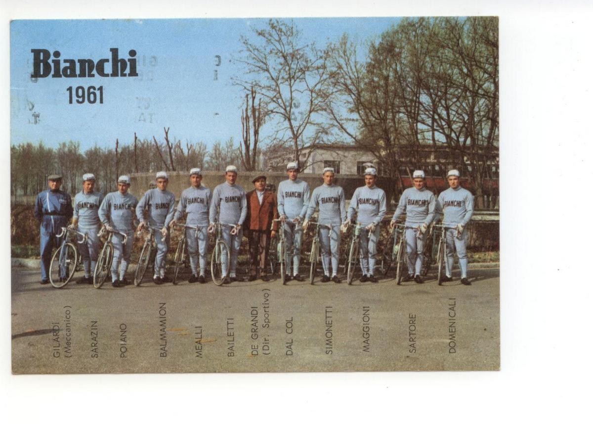 Cartolina Bianchi 1961 Giro del Centenario Gazzetta Sport annullo filatelico