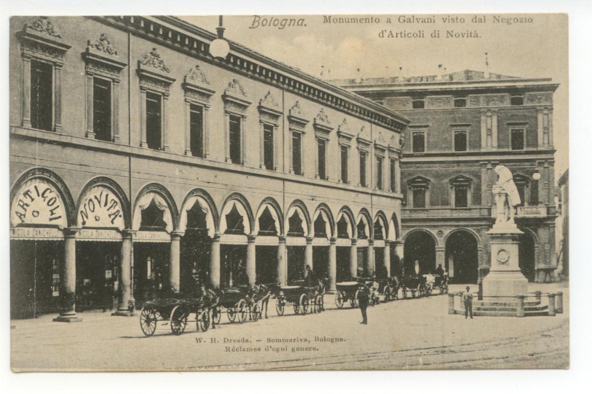 Cartolina Bologna Monumento a Galvani Visto dal Negozio d'Articoli non …