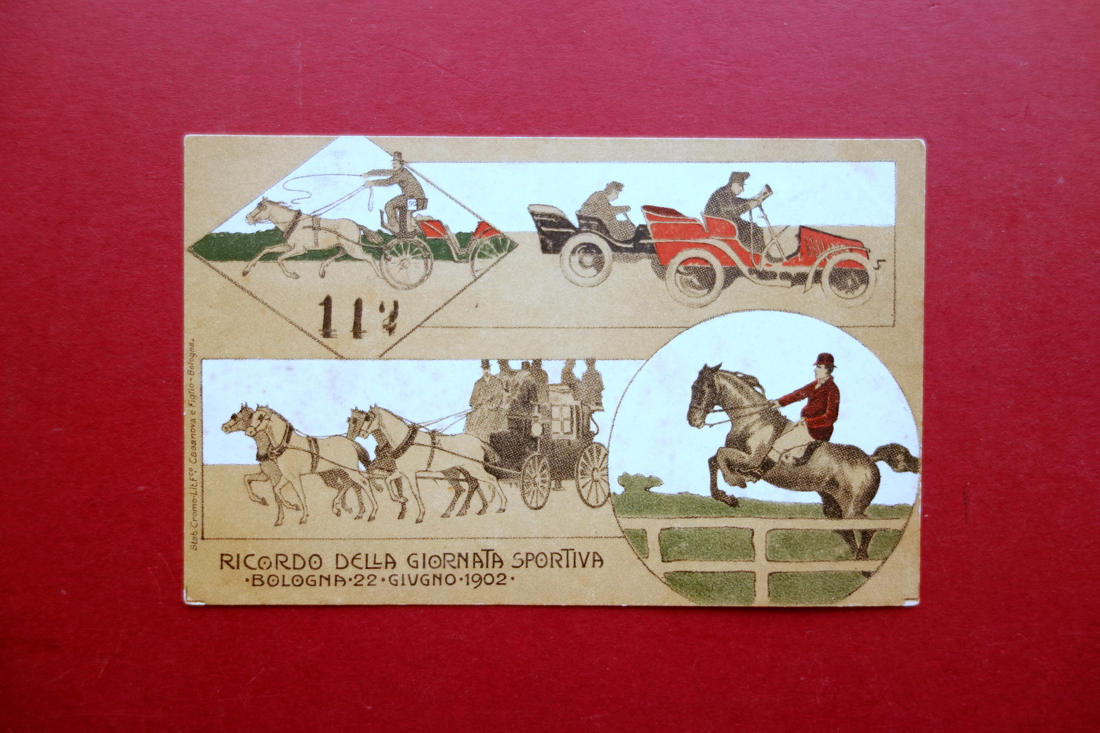 Cartolina Bologna Ricordo della Giornata Sportiva 22/6/1902 Viaggiata 1903