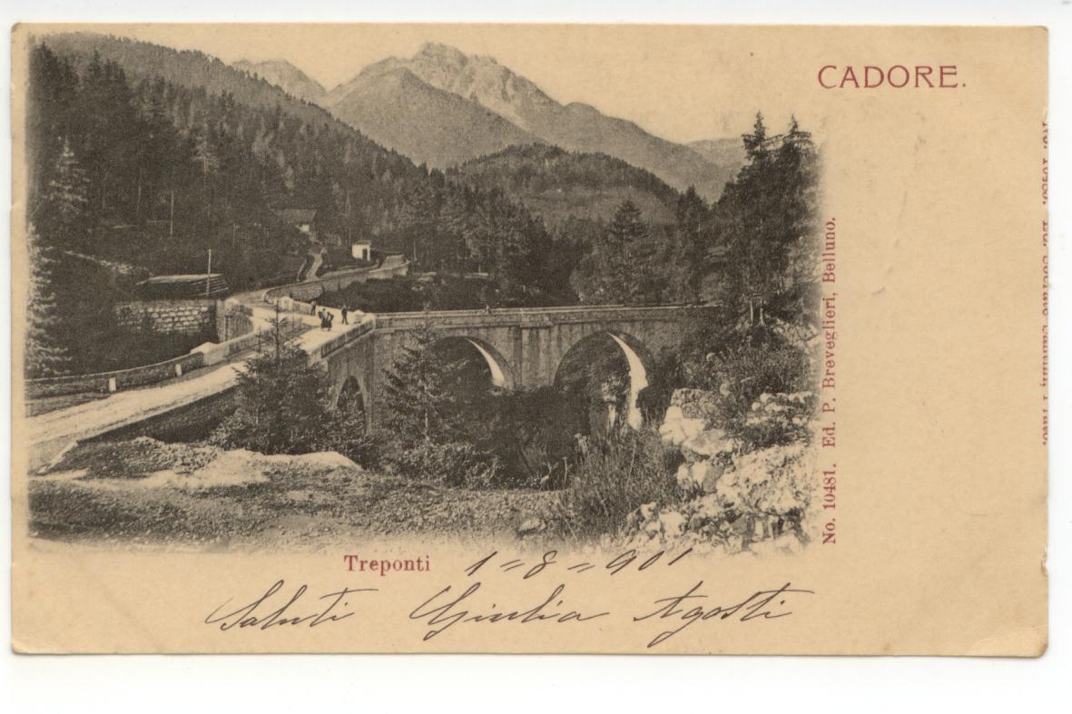 Cartolina Cadore Treponti 1901 viaggiata Padova