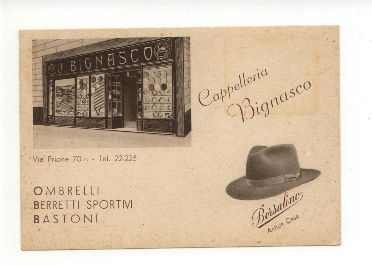 Cartolina Cappelleria Bignasco Ombrelli Berretti Sportivi Bastoni non viaggiata