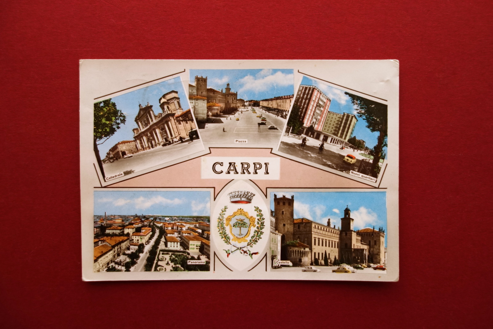 Cartolina Carpi 5 Vedute Piazza Castello Cattedrale Panorama Viaggiata 1963