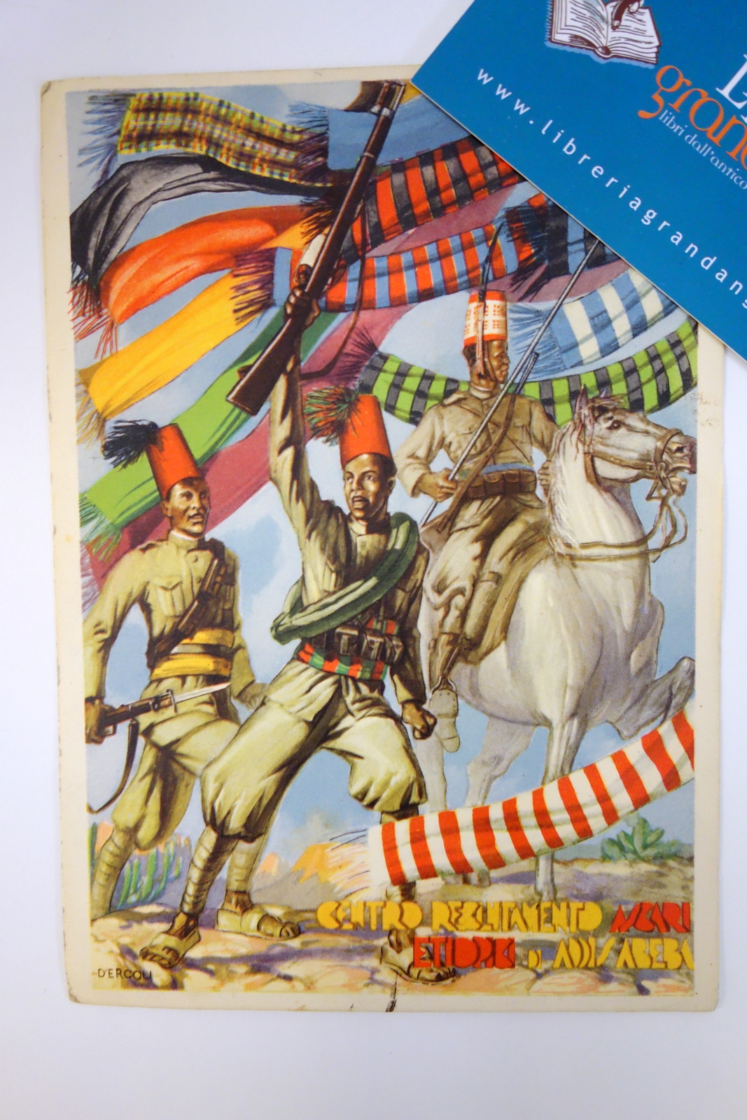 Cartolina Centro Reclutamento Ascari Etiopia Addis Abeba viaggiata 1937 D'Ercoli