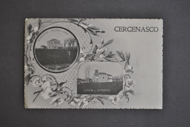 Cartolina Cercenasco Torino Stazione Ferrovia Chiesa S. Firmino 1919