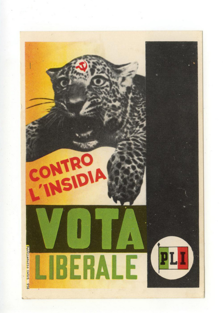 Cartolina Contro L'Insidia Vota Liberale 1956 non viaggiata PLI falce …