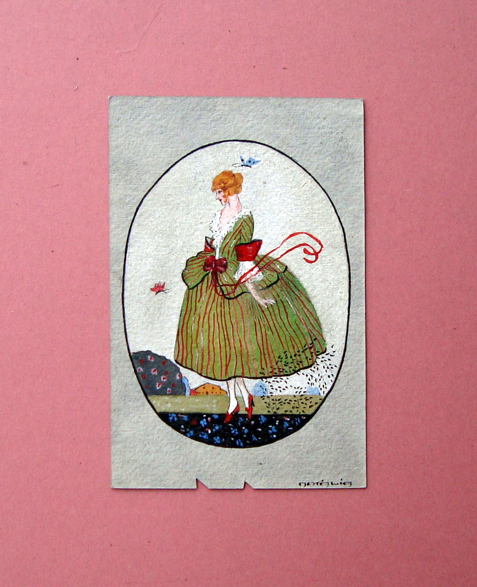 Cartolina dipinta a mano viaggiata 1920 Natalie ottima