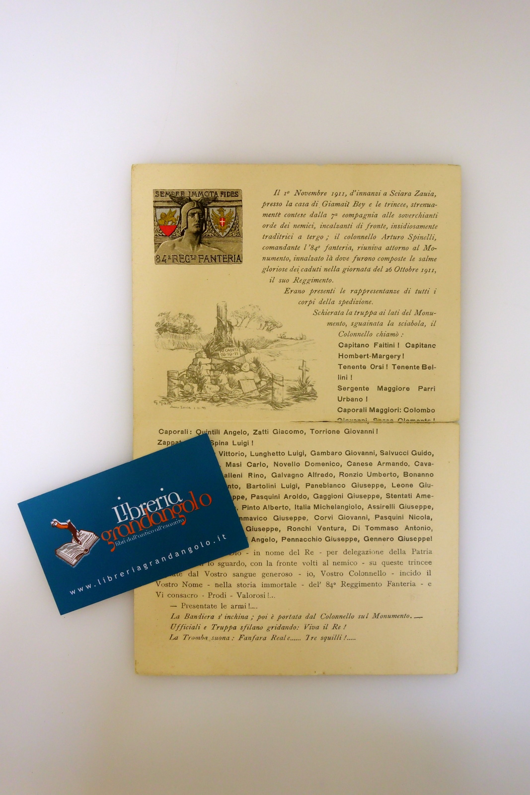 Cartolina Doppia 84° Reggimento Fanteria Caduti Sciara Zavia Viaggiata 1912