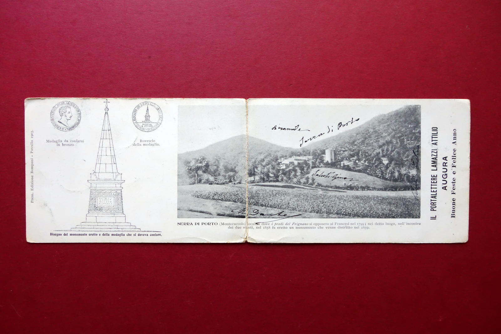 Cartolina Doppia Serra di Porto Montecuccolo Pavullo Lamazzi Attilio 1903