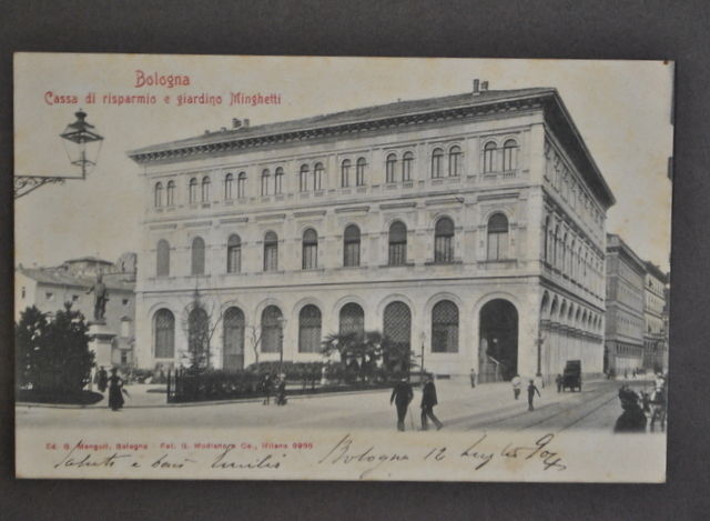 Cartolina Emilia Bologna Cassa di Risparmio e Giardino Minghetti Animata …