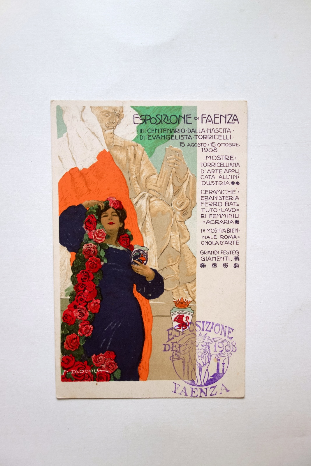 Cartolina Esposizione di Faenza III∞ Centenario Nascita Torricelli Dudovich 1908