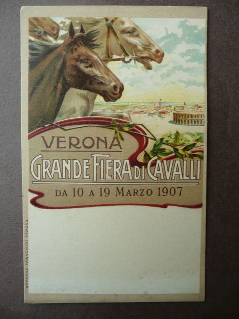 Cartolina Fiera Cavalli Verona Marzo 1907 Cromolitografia Equitazione Ippologia