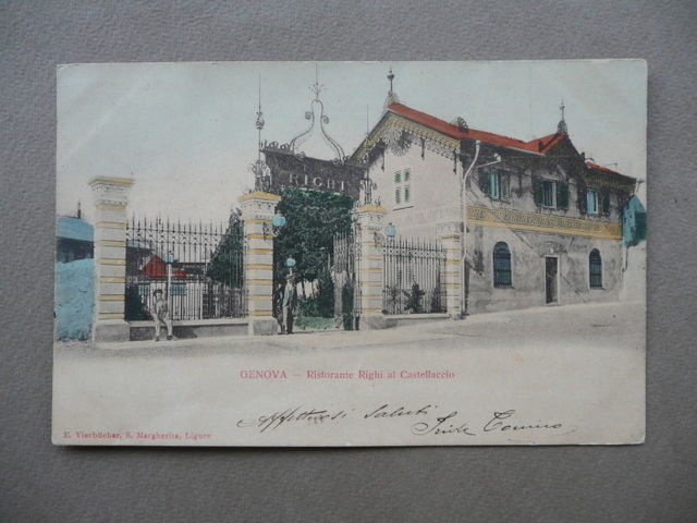 Cartolina Genova Ristorante Righi Castellaccio Viaggiata Primo Novecento Animata