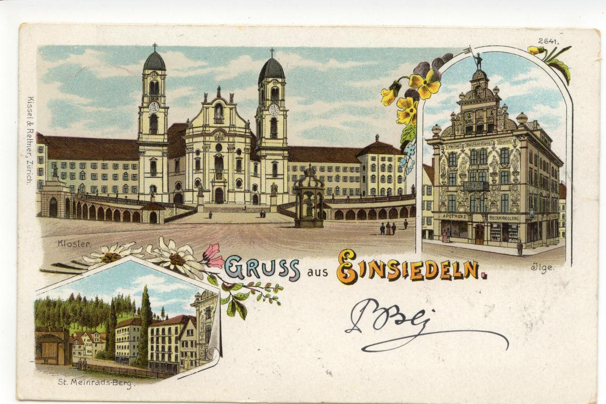 Cartolina Gruss aus Einsiedeln viaggiata 1900 Svizzera