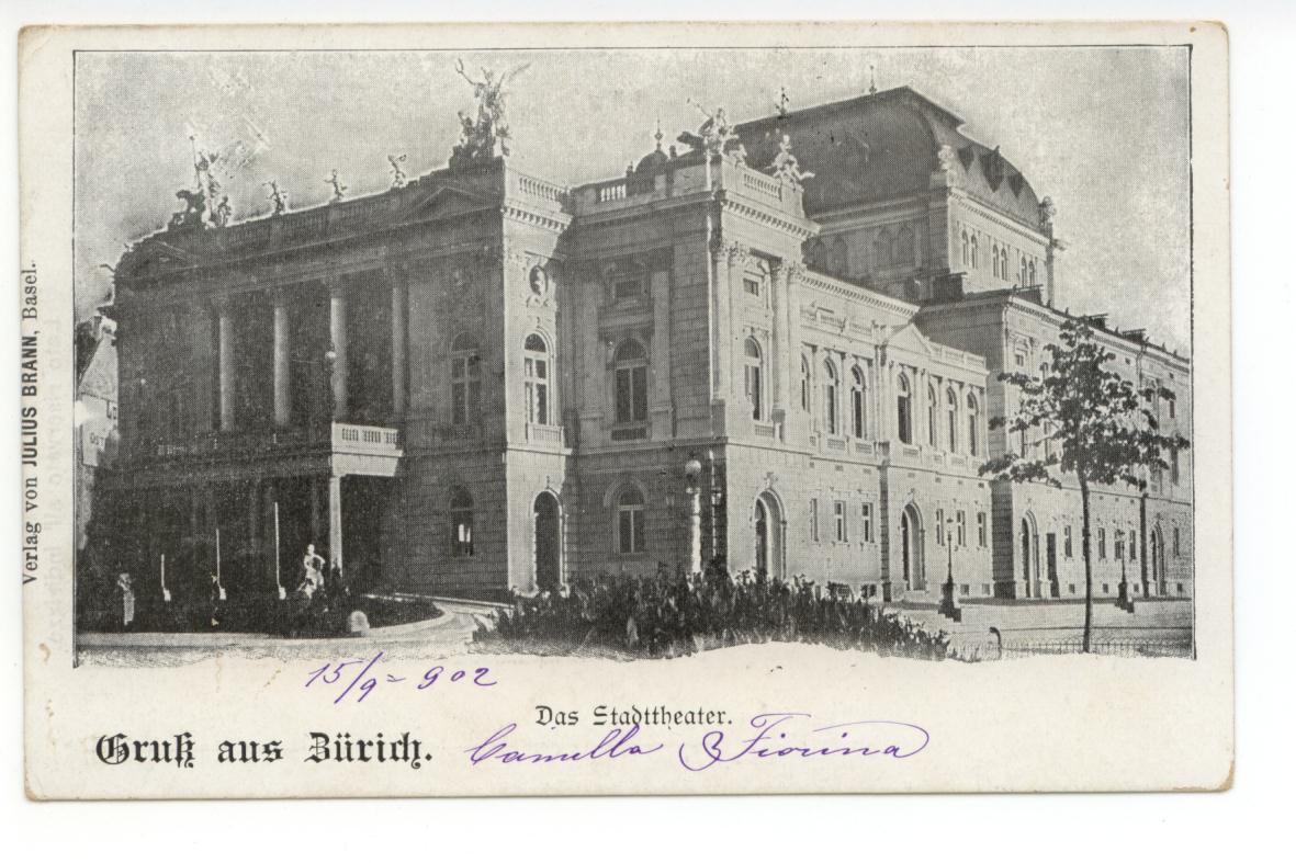 Cartolina Gruss aus Zurich Das Stadttheater 1902 viaggiata Svizzera