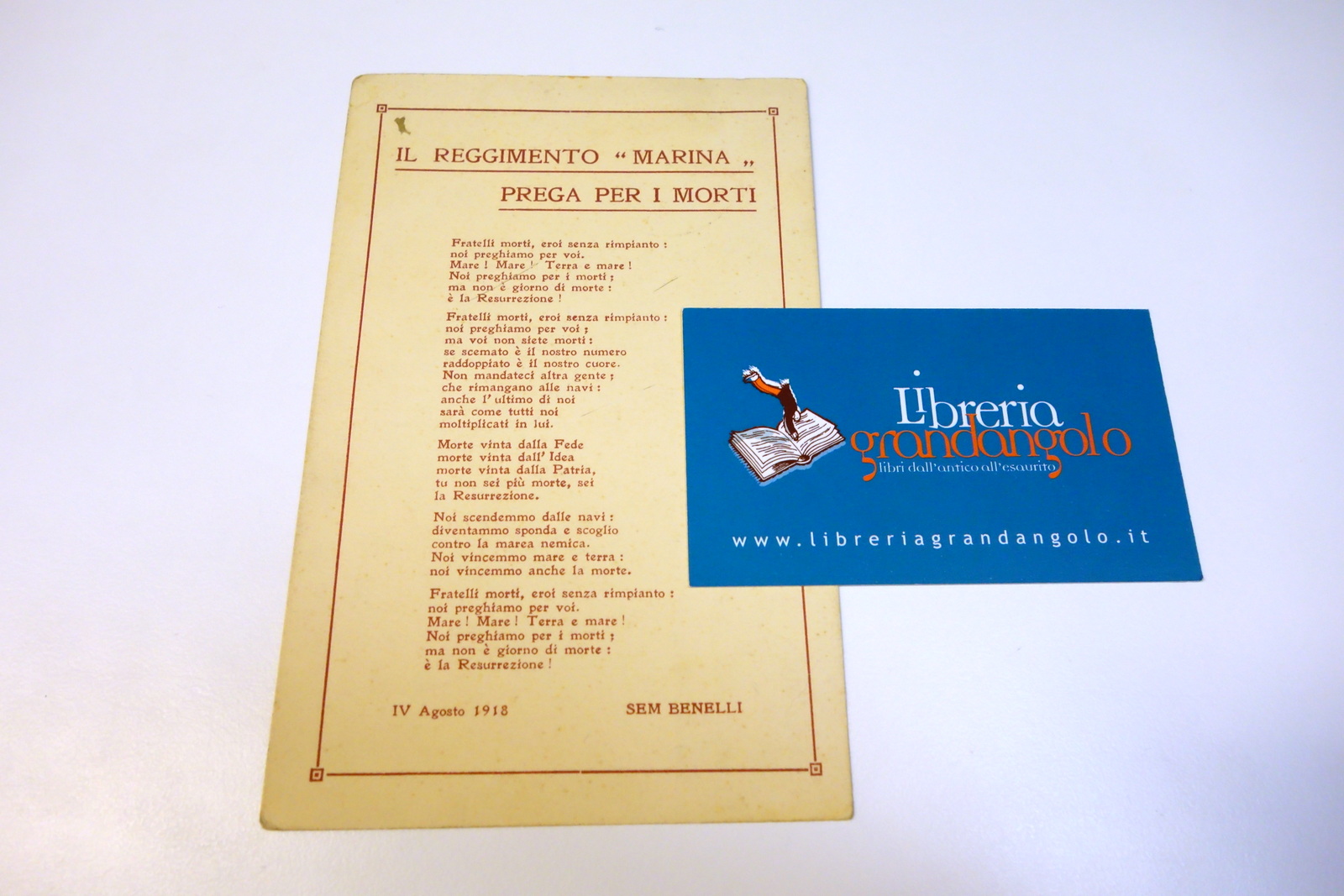 Cartolina il Reggimento "Marina" prega per i morti Sem Benelli …