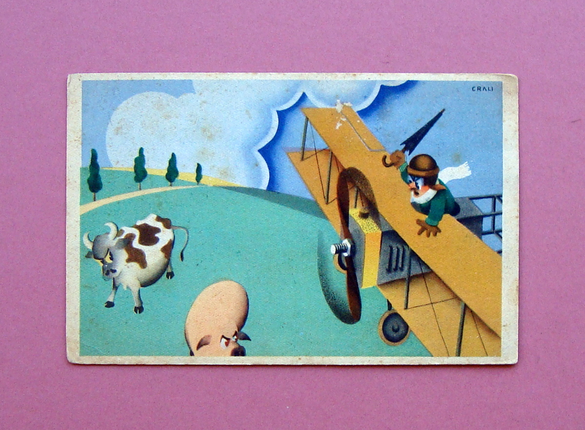 Cartolina Illustrata colori Crali Linee Aere Littoria Viaggiata 1946ca