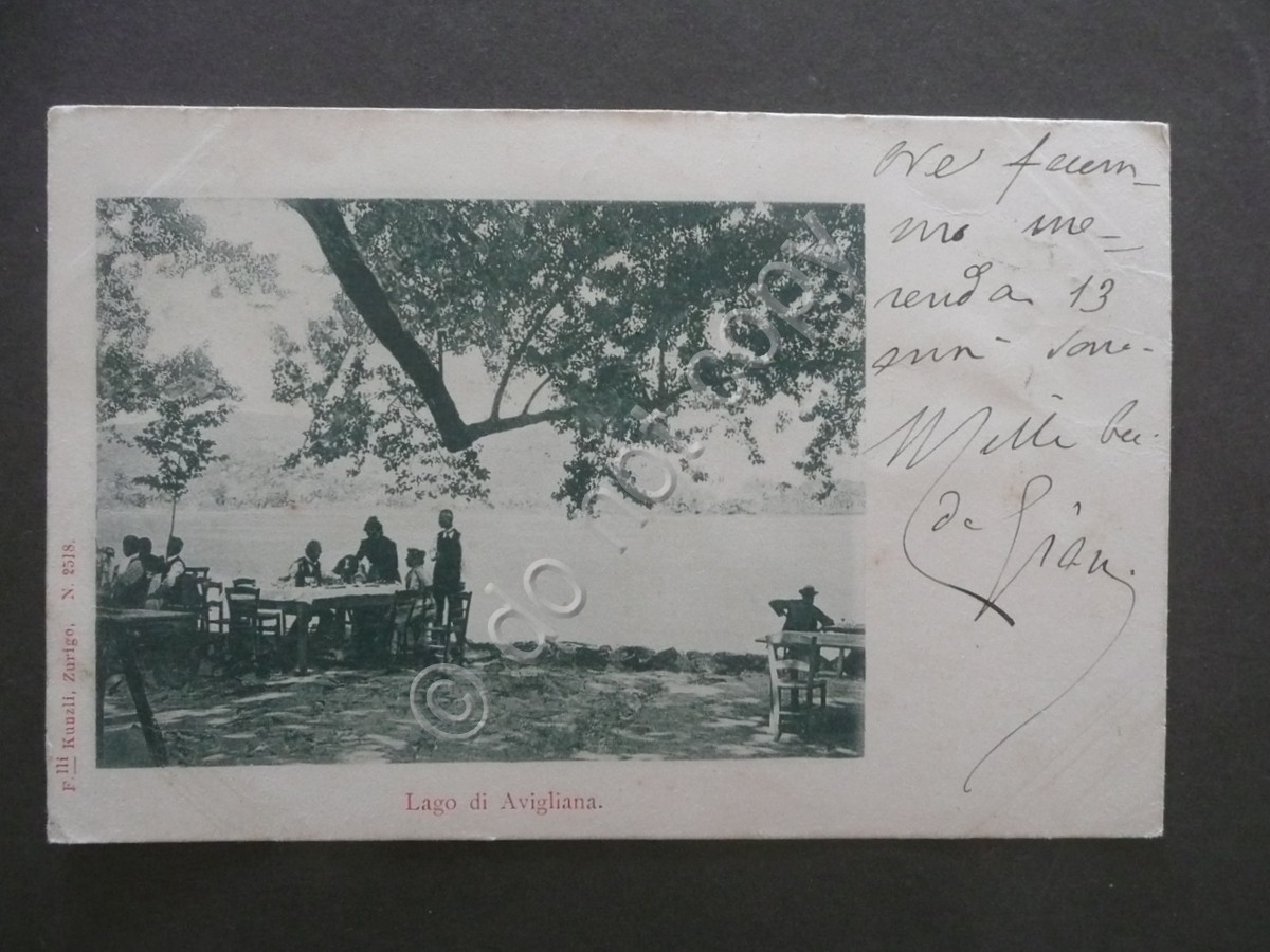 Cartolina Illustrata Lago di Avigliana Zurigo Viaggiata 1900