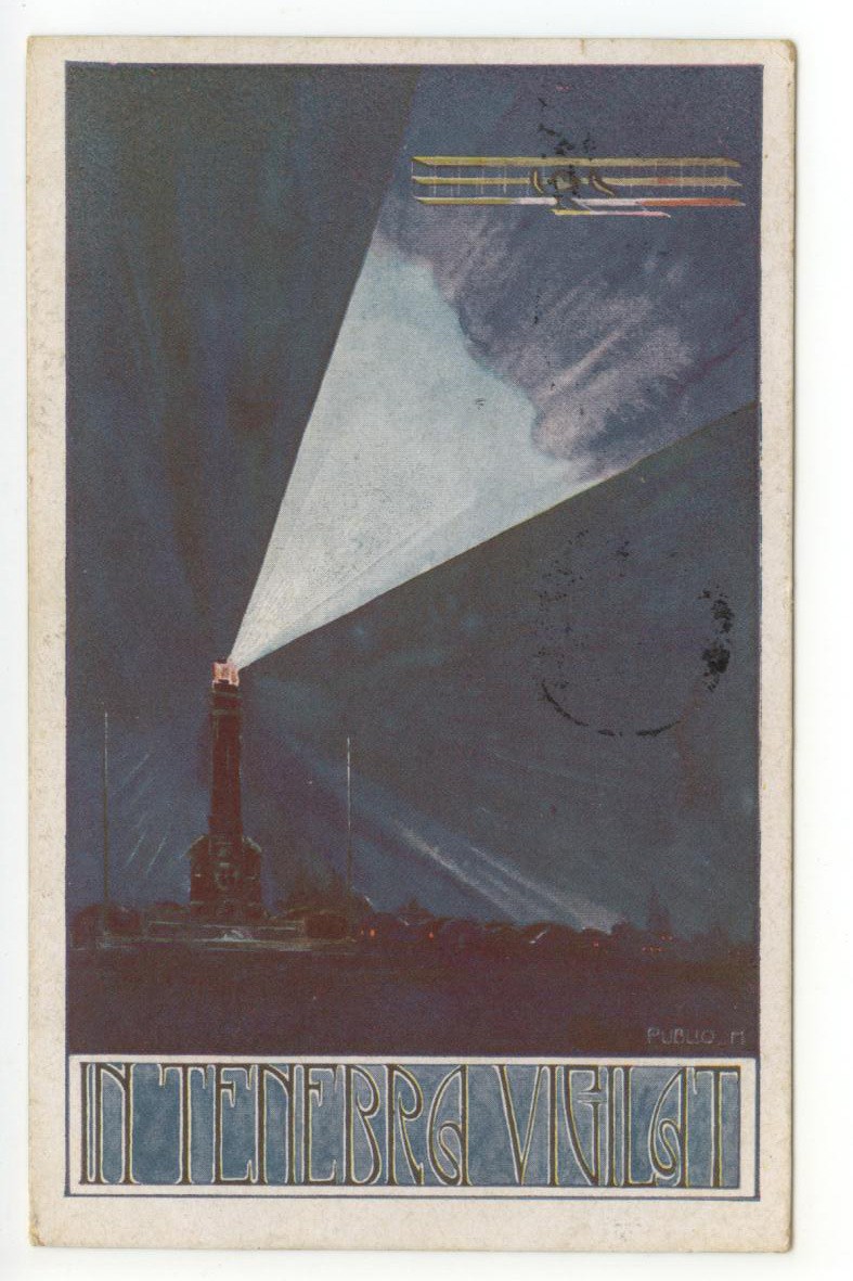 Cartolina In Tenebra Vigilat 1920 viaggiata Publio M. faro velivolo