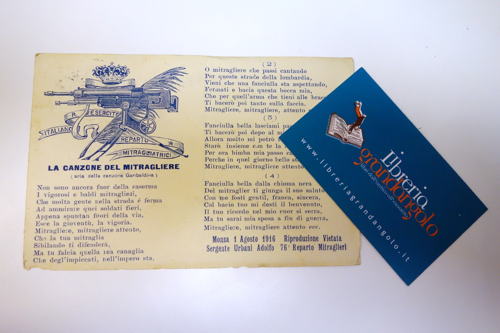 Cartolina La canzone del mitragliere 76° Reparto Mitragliatrici viaggiata 1916