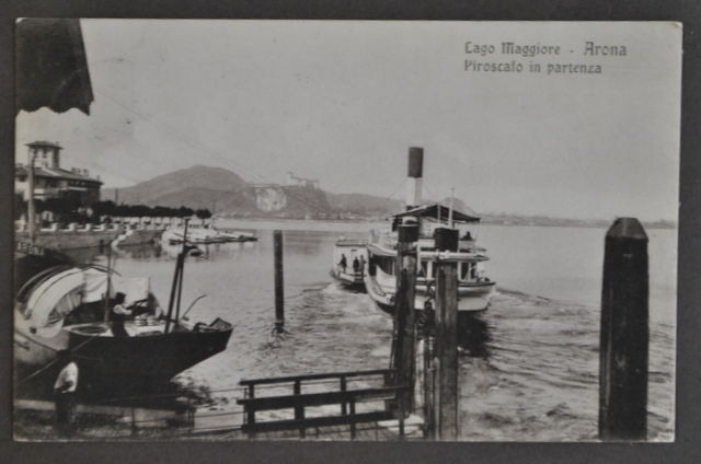 Cartolina Lago Maggiore Arona Piroscafo in Partenza Barche Navigazione 1922