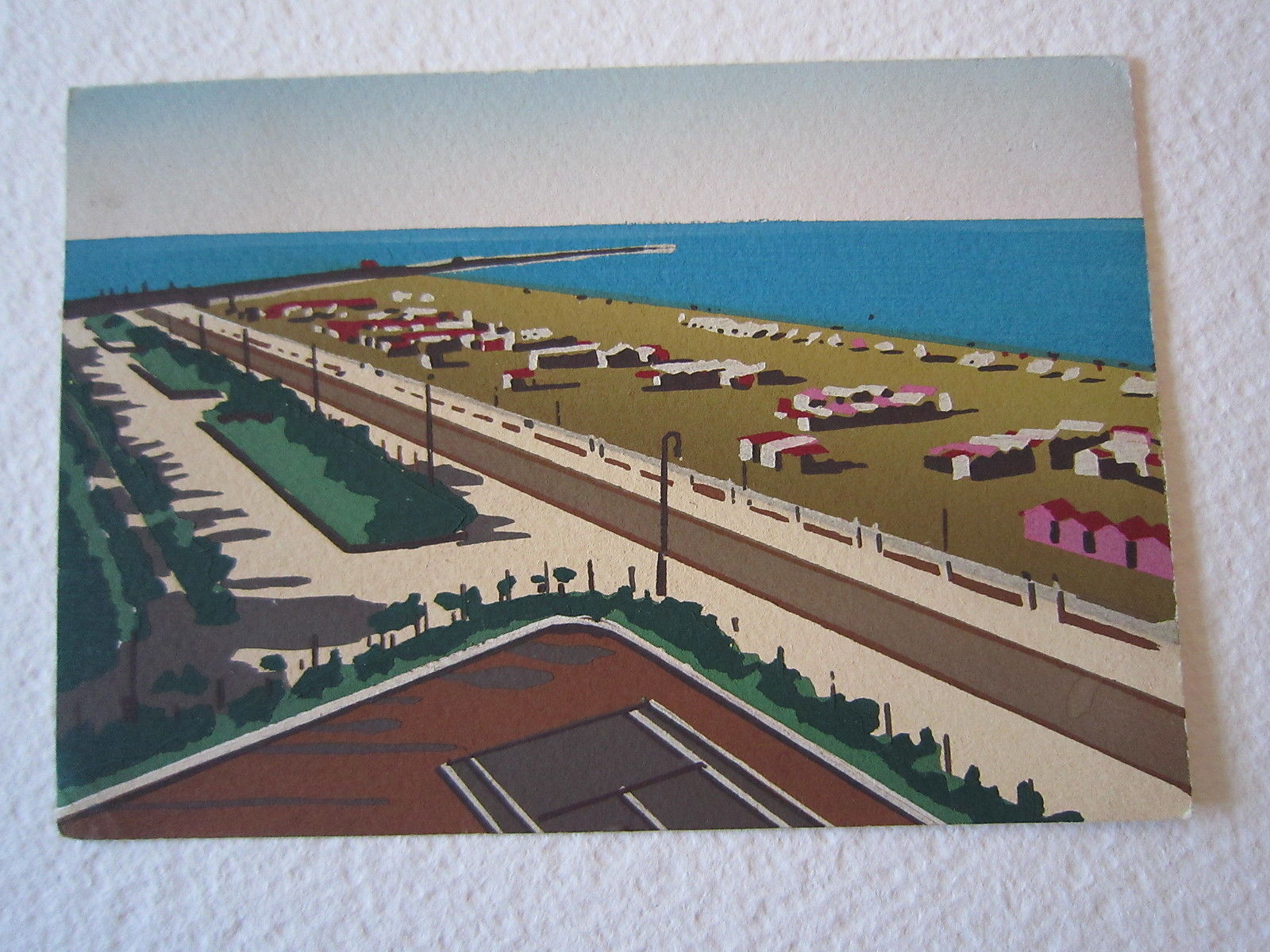 Cartolina Locale 1949 Rimini Emilia Romagna Dipinta Mano Spiaggia