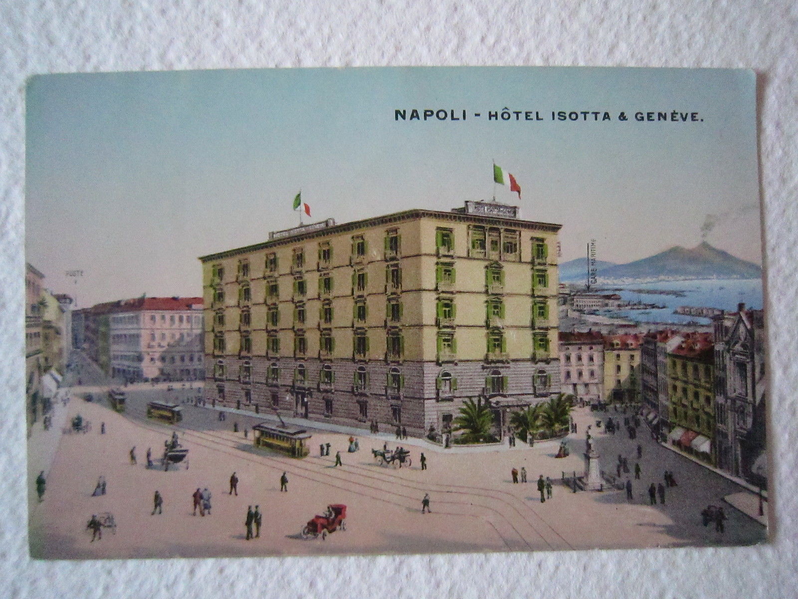 Cartolina Locale Campania Napoli Hotel Isotta GenËve cromolitografia primi '900