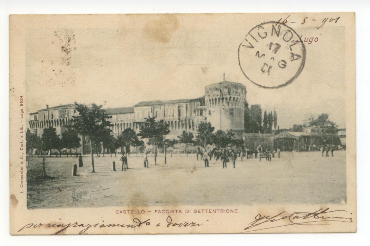 Cartolina Lugo Castello Facciata di Settentrione 1901 viaggiata Ravenna