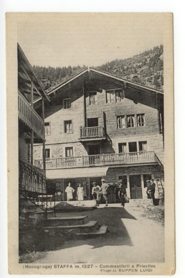 Cartolina Macugnaga Staffa Commestibili e Privativa 1932 viaggiata Verbania