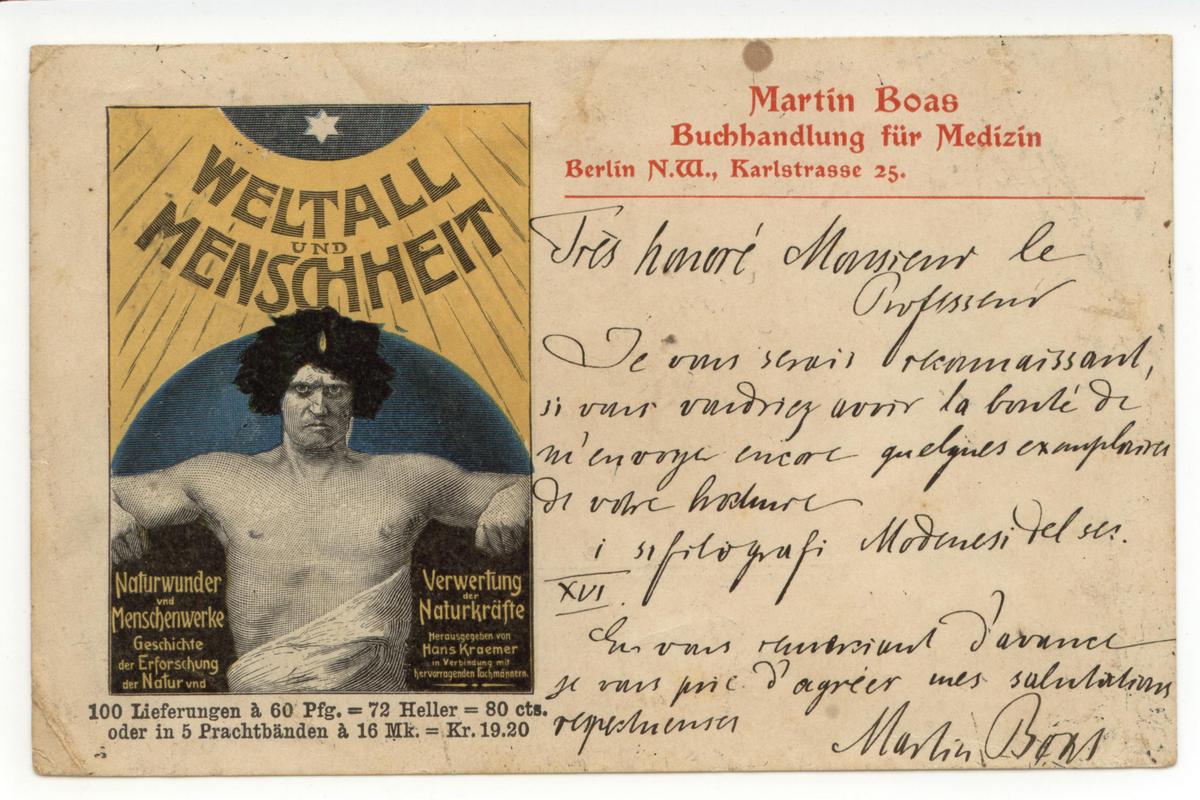 Cartolina Martin Boas Buchhandlung Fur Medizin Weltall Menschheit viaggiata 1907