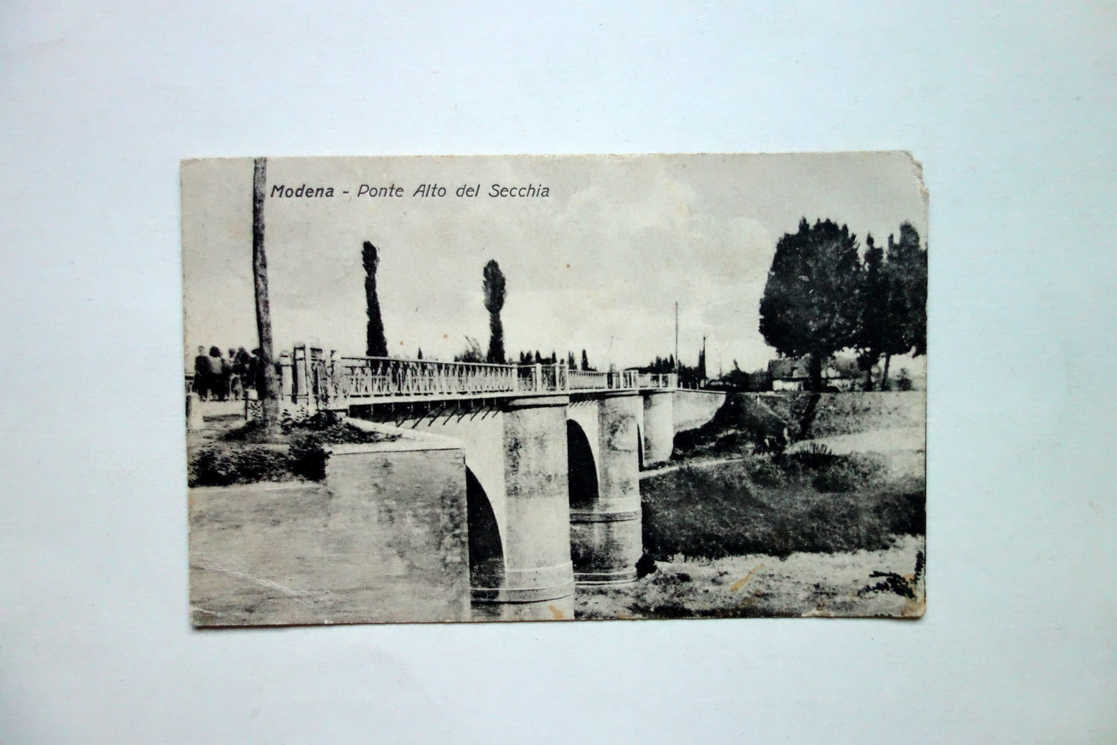 Cartolina Modena Ponte Alto del Secchia Viaggiata Animata 1929