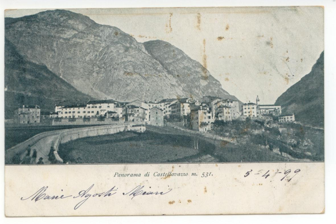 Cartolina Panorama di Castellavazzo 1899 viaggiata Belluno