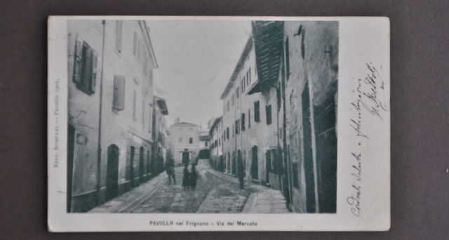 Cartolina Pavullo Frignano Montagna Via del Mercato Modena Animata 1902