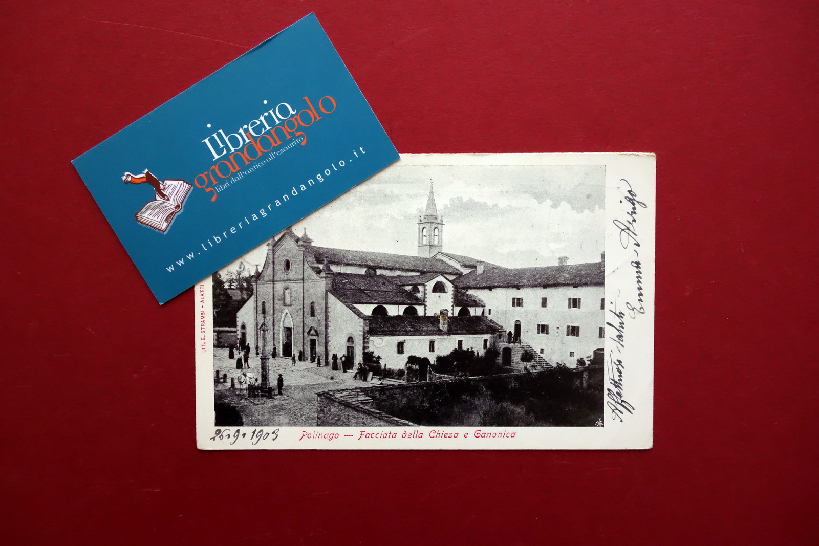 Cartolina Polinago Facciata della Chiesa e Canonica Viaggiata 1903 Appennino