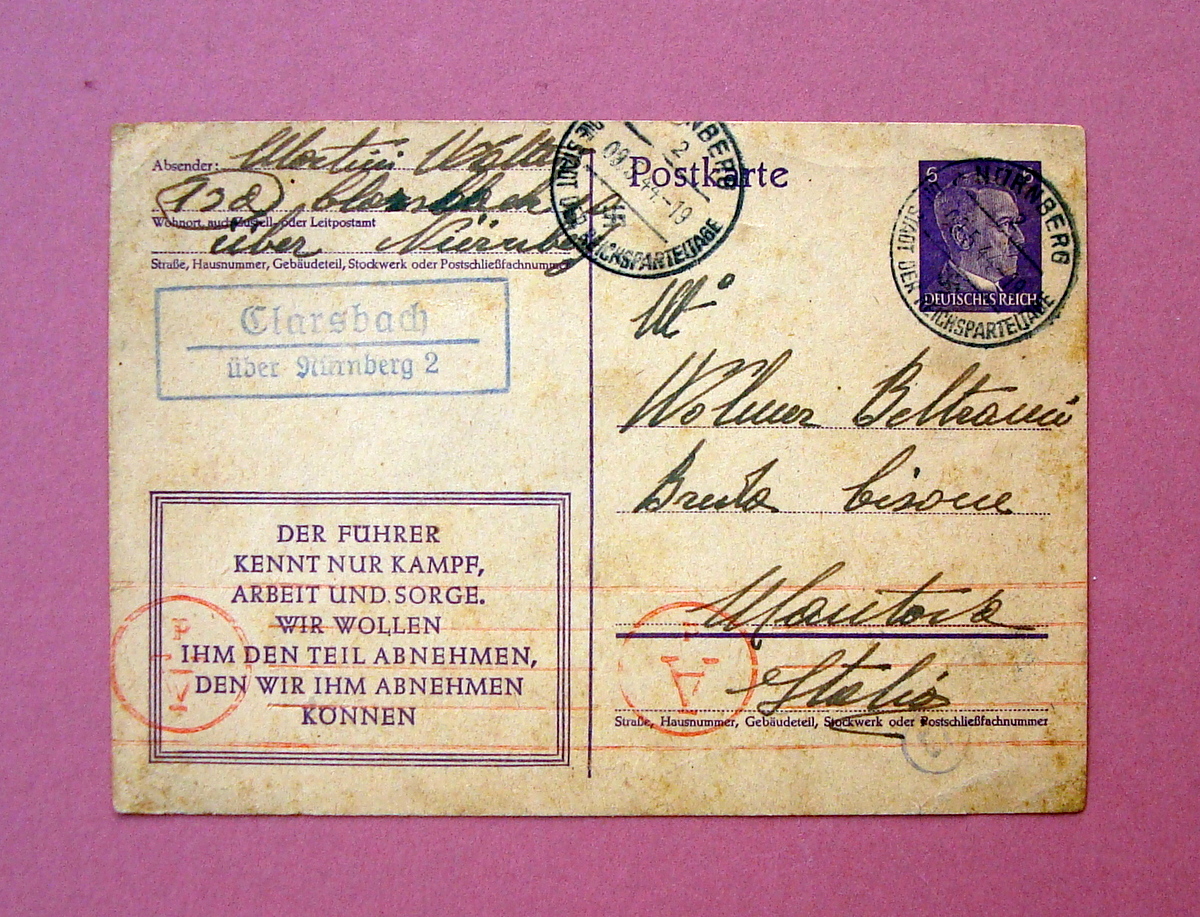 Cartolina Postkarte Clarsbach 9/5/1944 viaggiata RSI molto rara